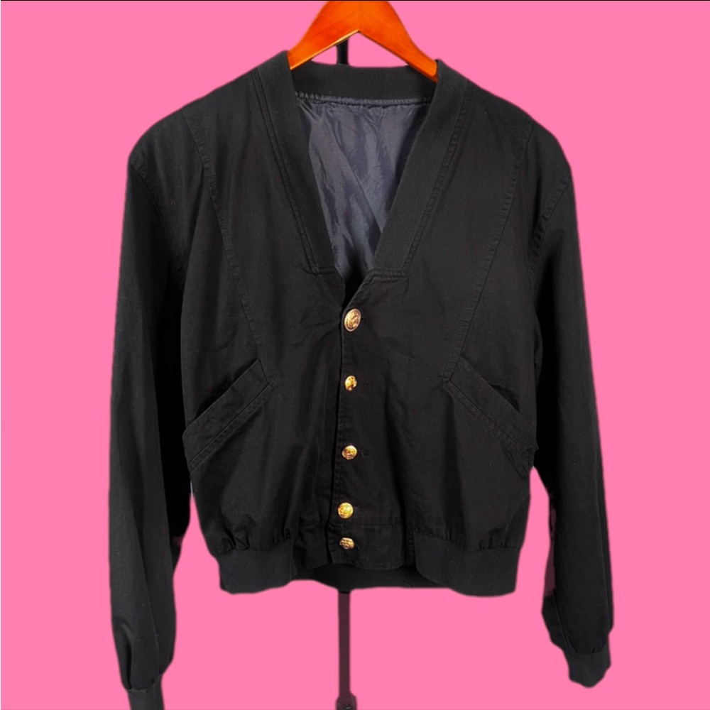 Vintage Italian Navy Blue Bomber Jacket ~ size M/L